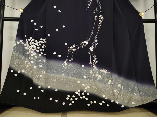 平和屋着物●訪問着　夜桜　暈し染め　銀彩　鬼しぼ縮緬　正絹　逸品　AABI7591ck_2