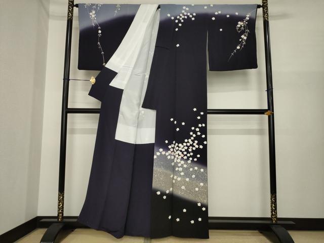 平和屋着物●訪問着　夜桜　暈し染め　銀彩　鬼しぼ縮緬　正絹　逸品　AABI7591ck_1