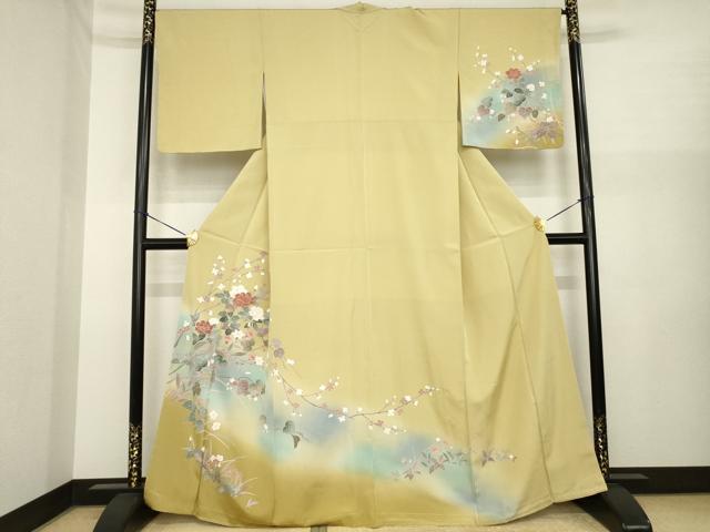 平和屋着物●訪問着　友禅　枝花文　暈し染め　正絹　逸品　未使用　AABI8195ck