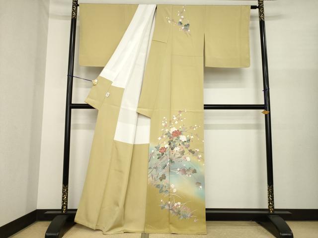 平和屋着物●訪問着　友禅　枝花文　暈し染め　正絹　逸品　未使用　AABI8195ck_1