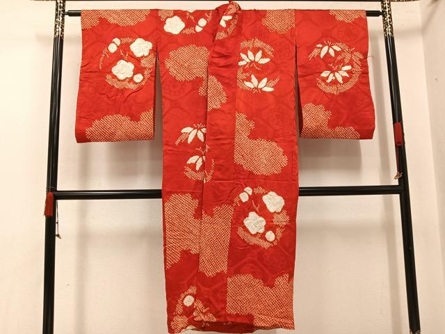 平和屋着物●アンティーク　大正ロマン　長襦袢　袷　絞り　梅笹文　正絹　逸品　AABI8531ph