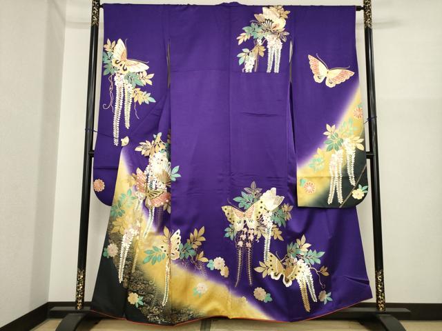 平和屋着物●豪華振袖　花蝶文　暈し染め　金彩　正絹　逸品　AABI8813ck