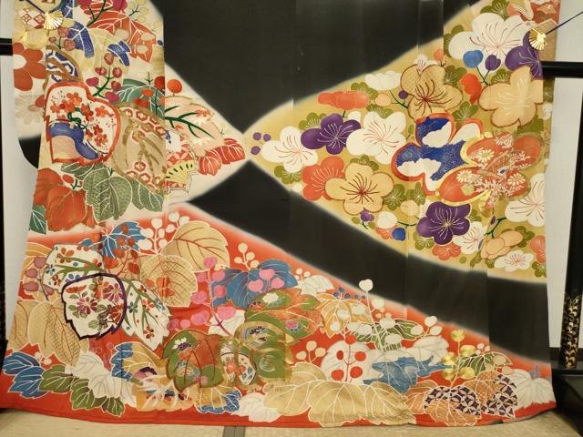 平和屋本店●アンティーク　大正ロマン　振袖　駒刺繍　桐　暈し染め　金彩　正絹　逸品　AABI8856ck_2