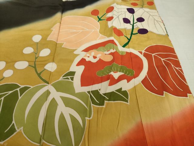 平和屋本店●アンティーク　大正ロマン　振袖　駒刺繍　桐　暈し染め　金彩　正絹　逸品　AABI8856ck_7