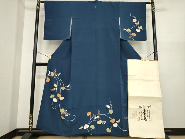 長閑やかさ屋御召しもの●銀座 志ま亀 短い訪問着 花蔦草文 金彩 たとう紙付き添い人 正絹 珠玉 AABI8864ck