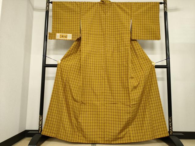 平和屋着物●無形文化財　本場黄八丈　近藤傳　草木染　手織　紬　格子　証紙付き　正絹　逸品　AABI8870ck_1