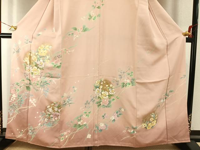平和屋着物●訪問着　草花文　暈し染め　金彩　丹後ちりめん　反端付き　正絹　逸品　AABI9018fy_2