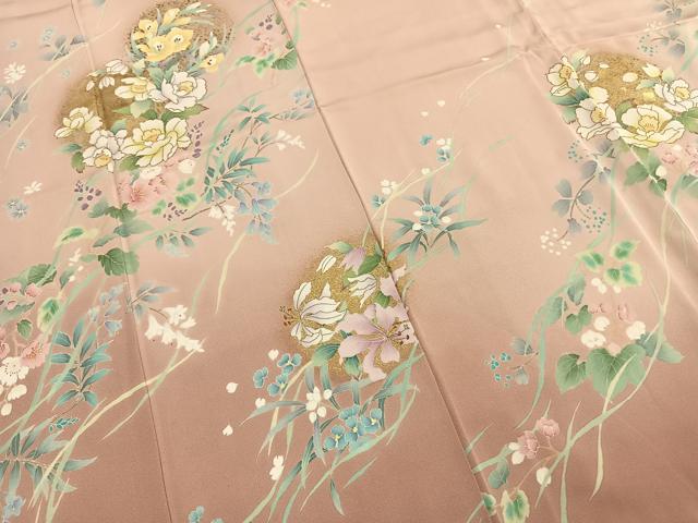 平和屋着物●訪問着　草花文　暈し染め　金彩　丹後ちりめん　反端付き　正絹　逸品　AABI9018fy_3