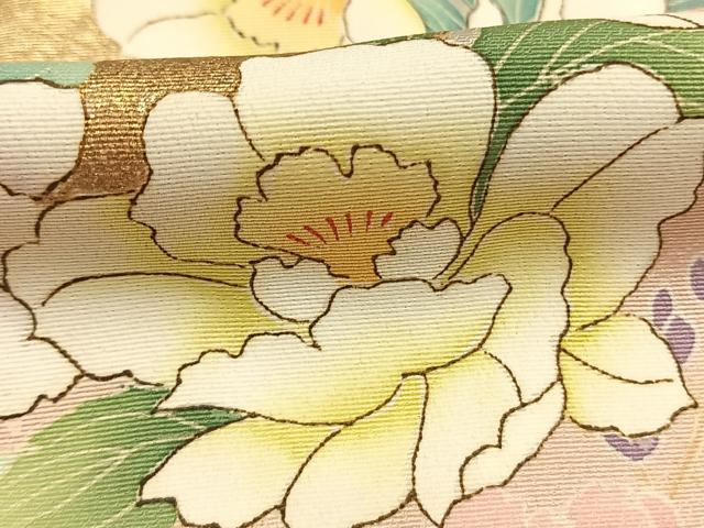 平和屋着物●訪問着　草花文　暈し染め　金彩　丹後ちりめん　反端付き　正絹　逸品　AABI9018fy_5