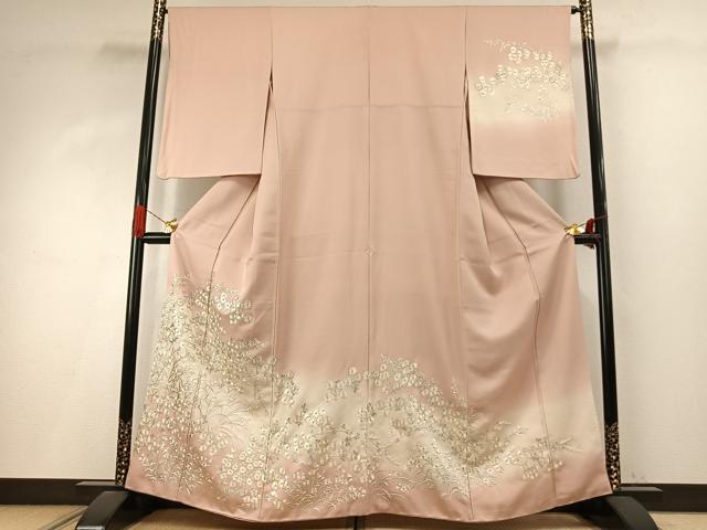 平和屋着物●訪問着　総手刺繍　草花文　金糸　正絹　逸品　AABI9045fy