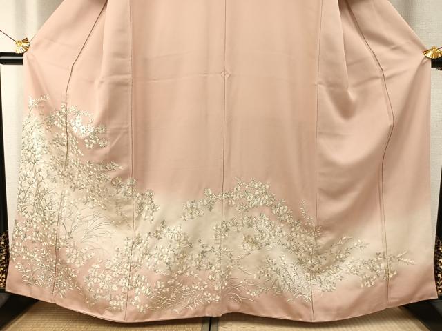 平和屋着物●訪問着　総手刺繍　草花文　金糸　正絹　逸品　AABI9045fy_2