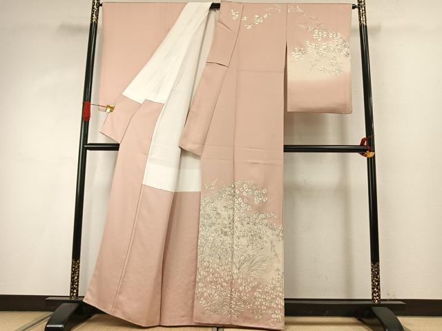 平和屋着物●訪問着　総手刺繍　草花文　金糸　正絹　逸品　AABI9045fy_1