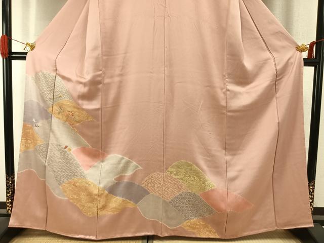 平和屋着物●訪問着　刺繍　草花文　金糸　金彩　正絹　逸品　未使用　AABI9120fy_2