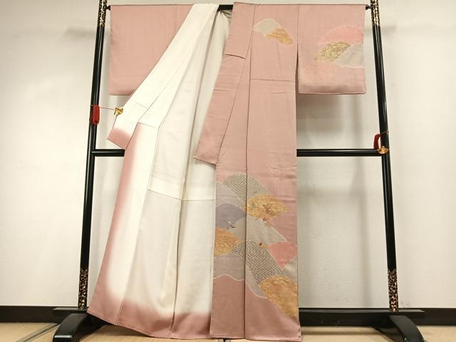 平和屋着物●訪問着　刺繍　草花文　金糸　金彩　正絹　逸品　未使用　AABI9120fy_1