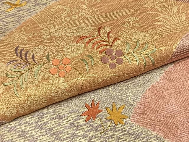 平和屋着物●訪問着　刺繍　草花文　金糸　金彩　正絹　逸品　未使用　AABI9120fy_4