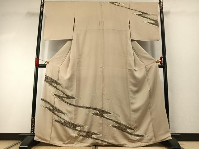 平和屋着物●訪問着　駒刺繍　流水花文　金彩　ゑり善扱い　正絹　逸品　AABI9192fy