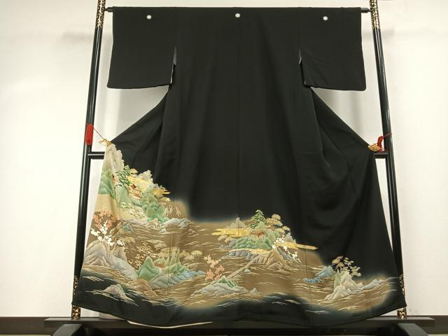 平和屋着物●創業460年・千總　黒留袖　駒刺繍　風景文　暈し染め　金彩　三越扱い　正絹　逸品　AABI9477fy 38,025円