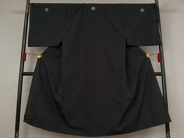平和屋着物▽男性　黒紋付　単衣　暗黒色　キングサイズ　洗える着物　AABI9622jh