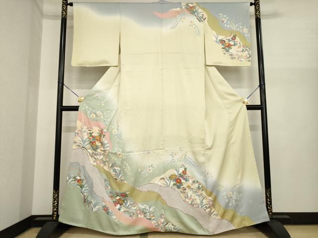 平和屋着物●訪問着　駒刺繍　絞り　辻が花　道長花文　暈し染め　金彩　鈴乃屋扱い　正絹　逸品　AABI9668ck