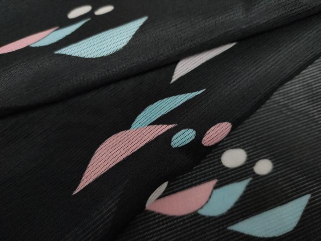 平和屋着物*夏物 小紋 絽 重ね山文 黒地 洗える着物 未使用 AABI9787cs