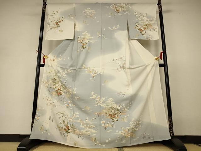平和屋着物＊夏物　訪問着　絽　風景草花文　暈し染め　金彩　正絹　逸品　AABI9916jd
