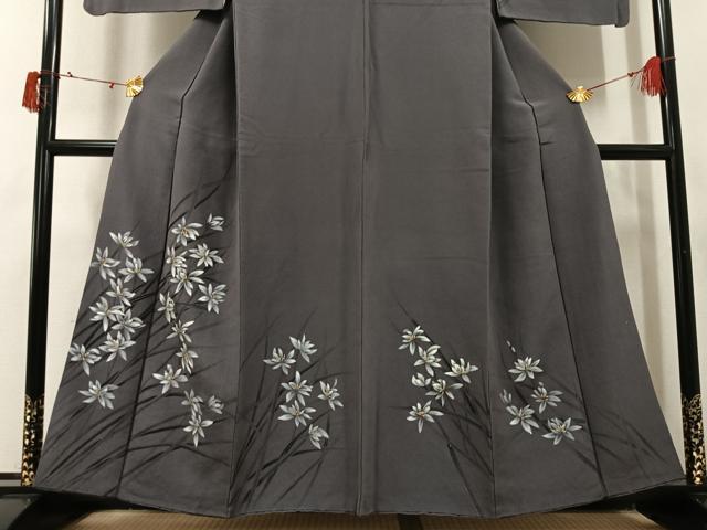 平和屋着物●訪問着　手描き　草花文　金彩　鬼しぼ縮緬　正絹　逸品　AABJ0078ph_2