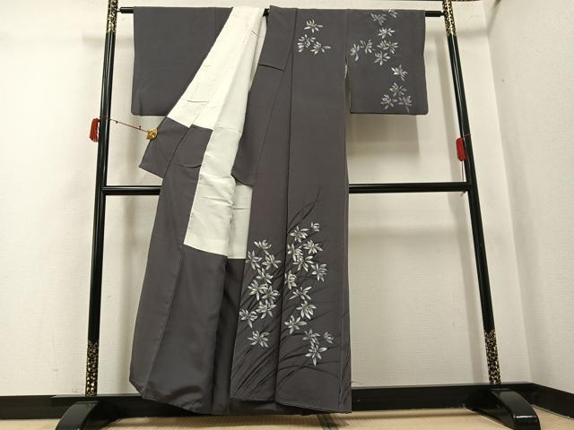 平和屋着物●訪問着　手描き　草花文　金彩　鬼しぼ縮緬　正絹　逸品　AABJ0078ph_1