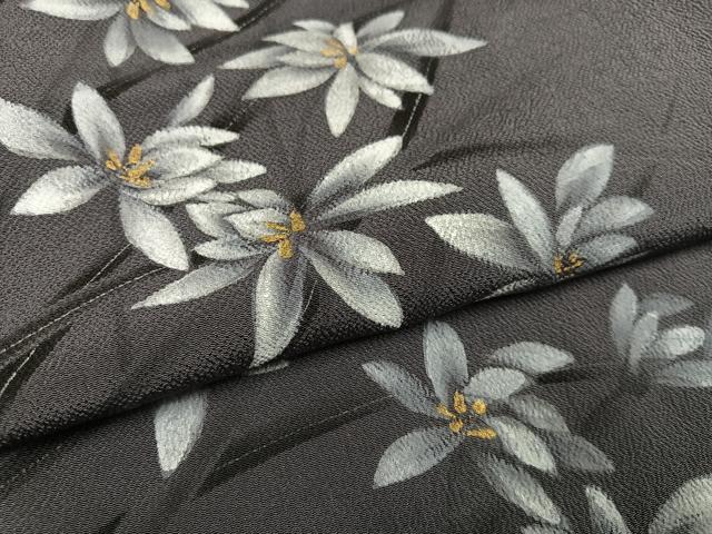 平和屋着物●訪問着　手描き　草花文　金彩　鬼しぼ縮緬　正絹　逸品　AABJ0078ph_4