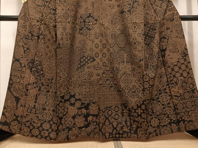 平和屋着物●訪問着　本場大島紬　絣百撰　鳥獣花文　恵積五郎作　たとう紙付き　正絹　逸品　AABJ0099ph_2