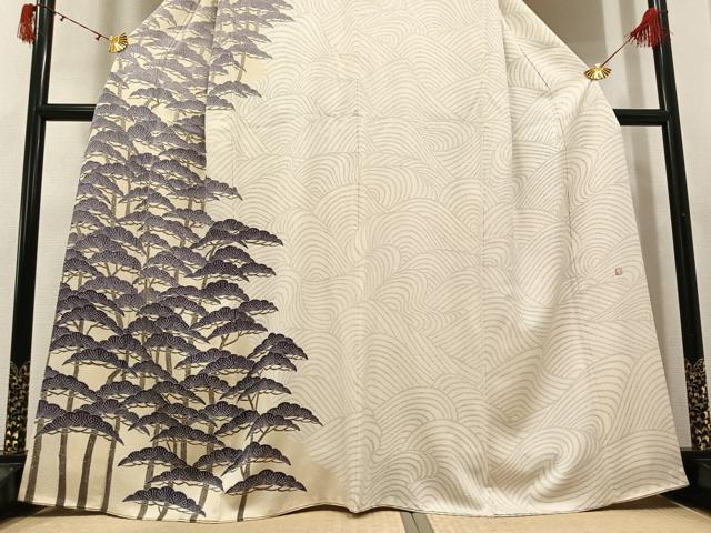 平和屋着物●田中勇吉の弟子　日本工芸会正会員　吉田喜八郎　訪問着　松　正絹　逸品　AABJ0103ph_2