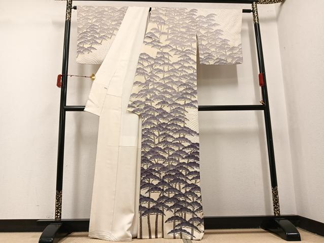 平和屋着物●田中勇吉の弟子　日本工芸会正会員　吉田喜八郎　訪問着　松　正絹　逸品　AABJ0103ph_1