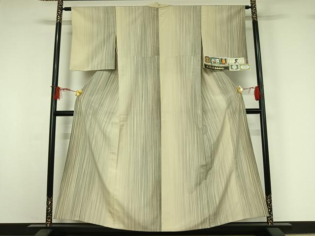 平和屋着物▽本塩沢　やまだ織　200色　単衣　縞　証紙付き　正絹　逸品　AABJ0239jh_1