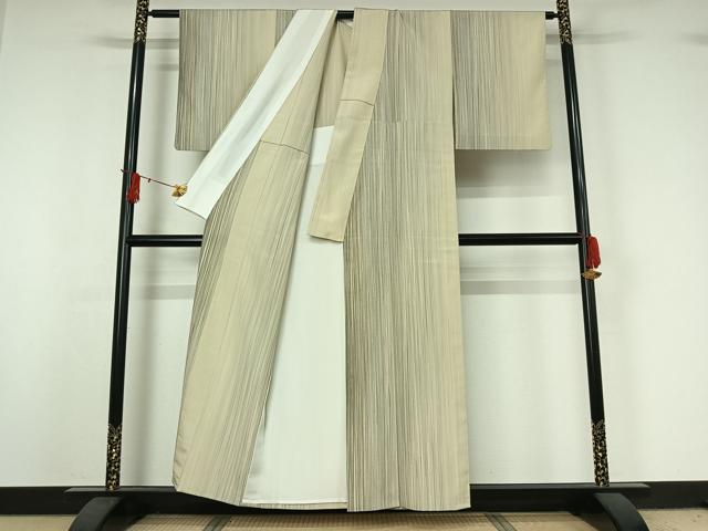 平和屋着物▽本塩沢　やまだ織　200色　単衣　縞　証紙付き　正絹　逸品　AABJ0239jh_2