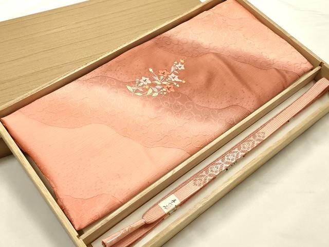平和屋本店●和装小物　帯締め・帯揚げセット　高麗組　刺繍　草花文　金糸　暈し染め　逸品　未使用　AABJ1120ay