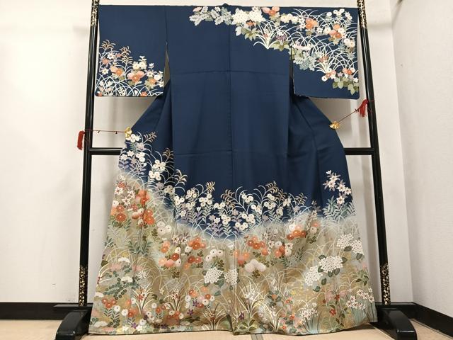 平和屋着物●訪問着　駒刺繍　草花文　暈し染め　金彩　正絹　逸品　AABJ1312ph