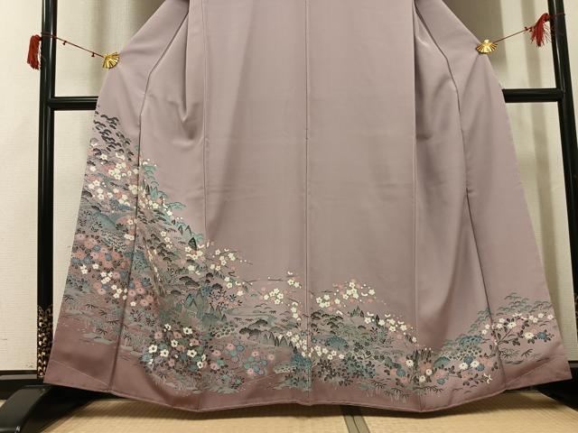 平和屋着物●訪問着　友禅　松竹梅　風景草花文　暈し染め　さが美扱い　正絹　逸品　未使用　AABJ1314ph_2
