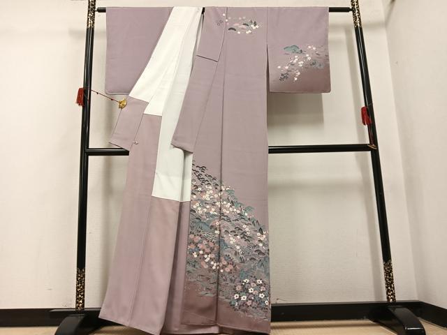 平和屋着物●訪問着　友禅　松竹梅　風景草花文　暈し染め　さが美扱い　正絹　逸品　未使用　AABJ1314ph_1