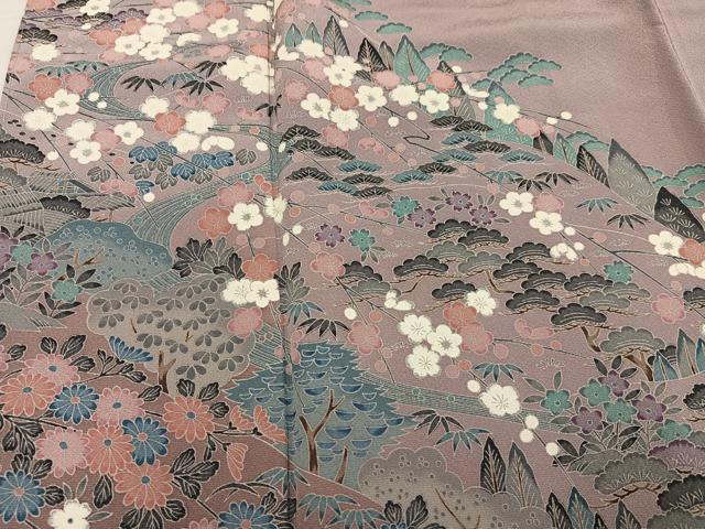 平和屋着物●訪問着　友禅　松竹梅　風景草花文　暈し染め　さが美扱い　正絹　逸品　未使用　AABJ1314ph_3