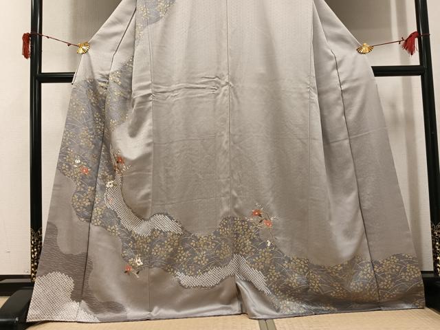 平和屋着物●訪問着　絞り　刺繍　枝花文　金彩　正絹　逸品　AABJ1325ph_2