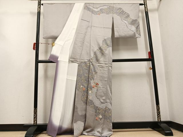 平和屋着物●訪問着　絞り　刺繍　枝花文　金彩　正絹　逸品　AABJ1325ph_1