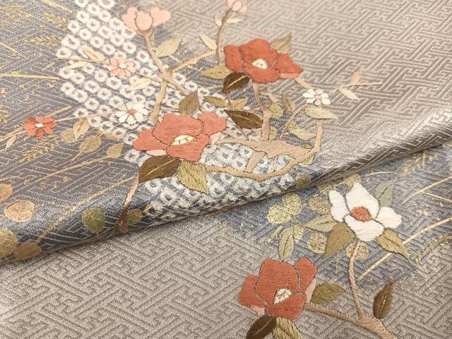 平和屋着物●訪問着　絞り　刺繍　枝花文　金彩　正絹　逸品　AABJ1325ph_4