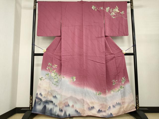 平和屋着物●二代目清次郎　手描き　訪問着　手描き　枝花文　暈し染め　正絹　逸品　AABJ1442ck
