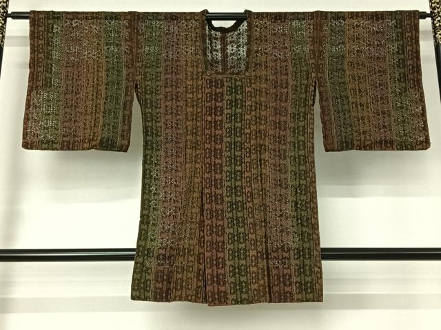 平和屋着物▽道行コート　スリーシーズン　春夏秋　塵除け　リボン織　幾何学文様　正絹　逸品　AABJ1588jh