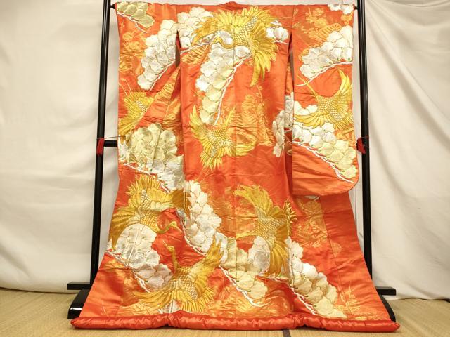 平和屋本店●色打掛　和装　婚礼　結婚式　花嫁　神社挙式　駒刺繍　飛鶴枝花文　金銀糸　金通し地　逸品　AABJ2568fw
