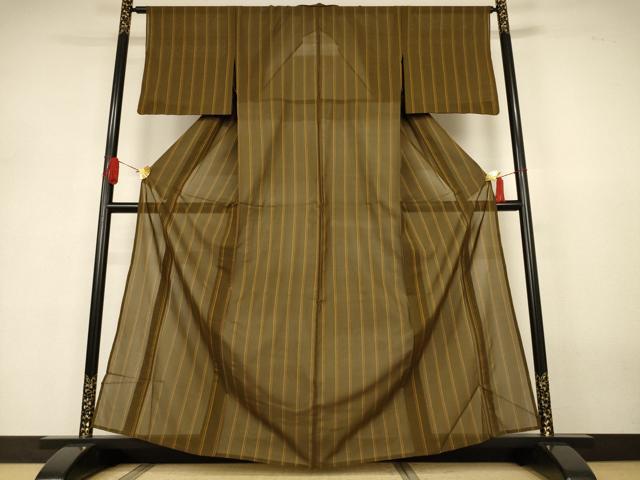平和屋着物＊夏物　本場黄八丈　夏黄八　縞　正絹　逸品　AABJ3329jd_1