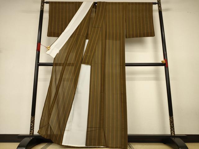 平和屋着物＊夏物　本場黄八丈　夏黄八　縞　正絹　逸品　AABJ3329jd_2