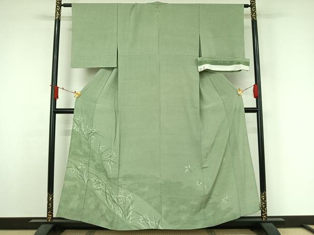 平和屋着物▽人間国宝 小宮康孝　色留袖　江戸小紋　単衣　草花文　三越扱い　反端付き　正絹　逸品　AABJ3518jh