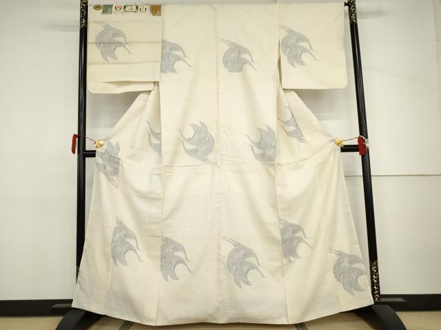 平和屋着物●本場結城紬　重要無形文化財　奥順謹製　飛び亀甲　100亀甲　飛鶴文　証紙付き　正絹　逸品　AABJ3693cs_1
