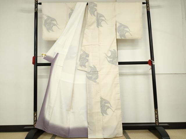 平和屋着物●本場結城紬　重要無形文化財　奥順謹製　飛び亀甲　100亀甲　飛鶴文　証紙付き　正絹　逸品　AABJ3693cs_2