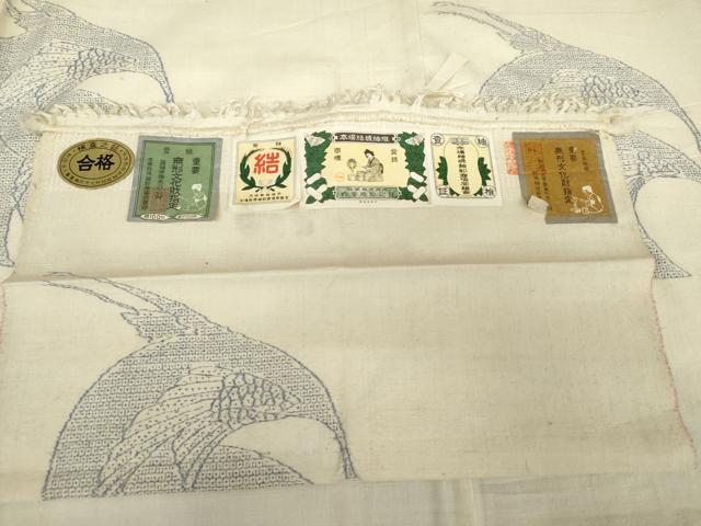 平和屋着物●本場結城紬　重要無形文化財　奥順謹製　飛び亀甲　100亀甲　飛鶴文　証紙付き　正絹　逸品　AABJ3693cs_6